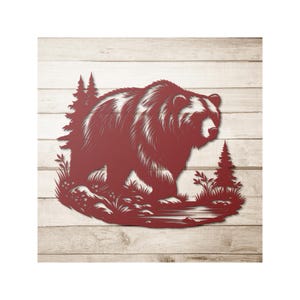 Letrero metálico de oso para pared, escena de oso en el bosque, letrero de naturaleza y bosque salvaje, letrero para interior y exterior, regalo para colgar en la pared del hogar, arte de cuevas, arte de osos