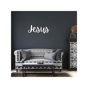 Jesus Metal Word Wall Art, Christian Decor, Metal Words, Front Door & Living room Wall Art, Housewarming Gift, Rustic Metal Wall Art