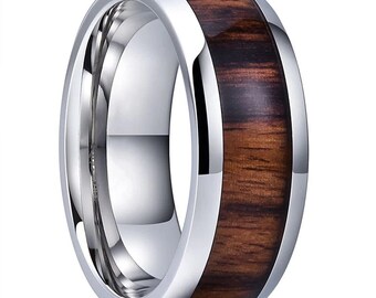 Men's Brushed Hawaiian Koa Wood Ring 8mm