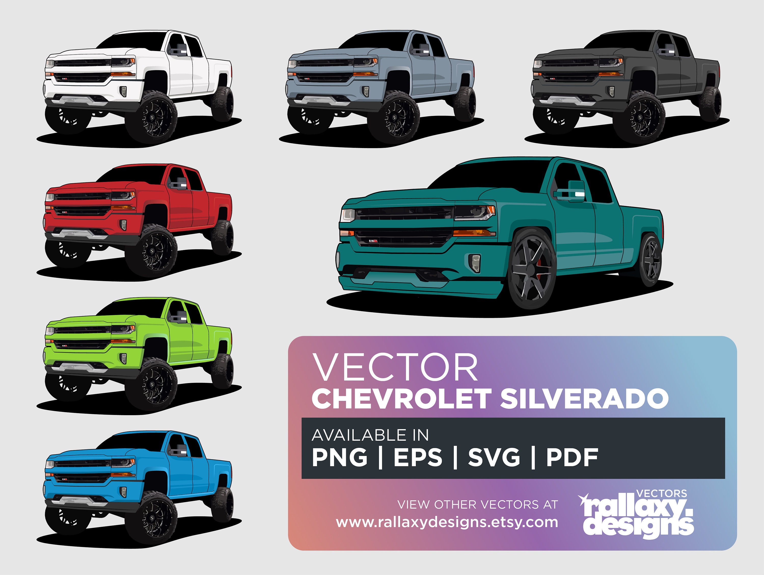 Chevrolet Silverado Truck Car Pack Automotive, Vector Collection