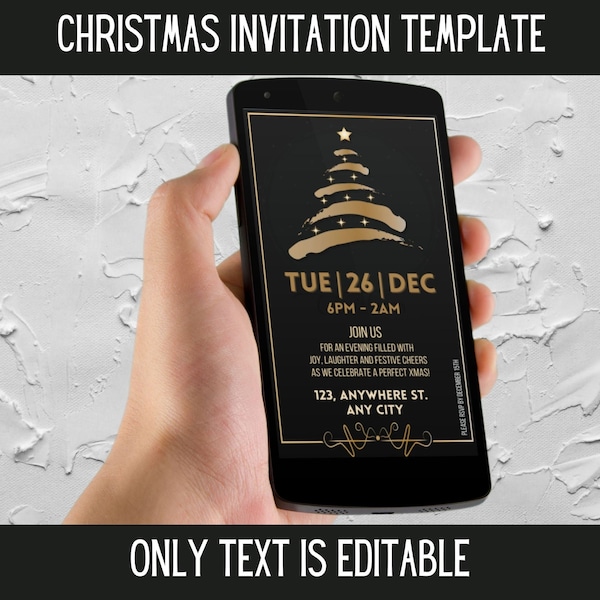 Editable Christmas Invitation Template, Xmas Invite, Holiday Party Announcement, Text Message Invite