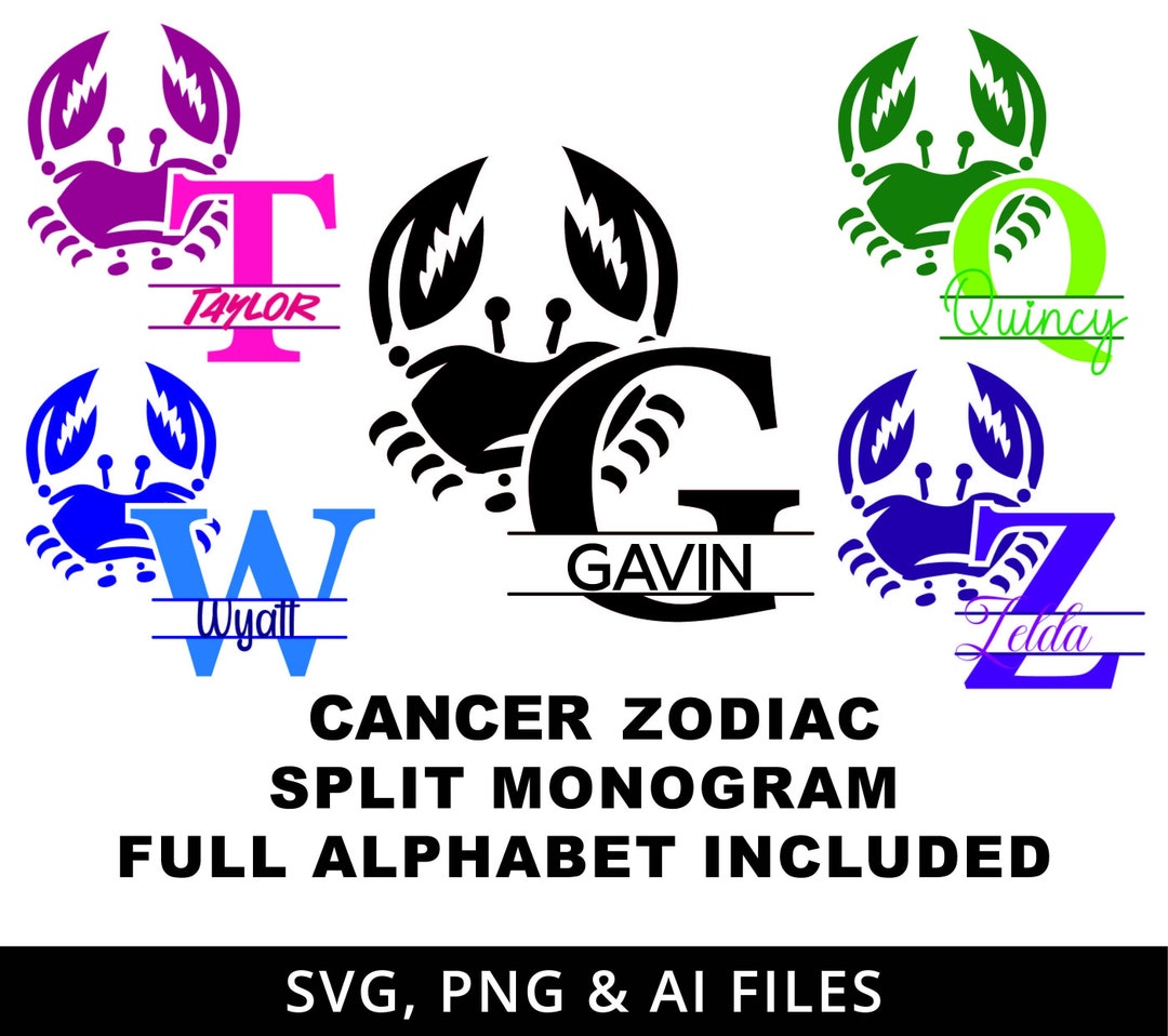 Cancer Split Monogram SVG Zodiac Sign Alphabet Letter - Etsy