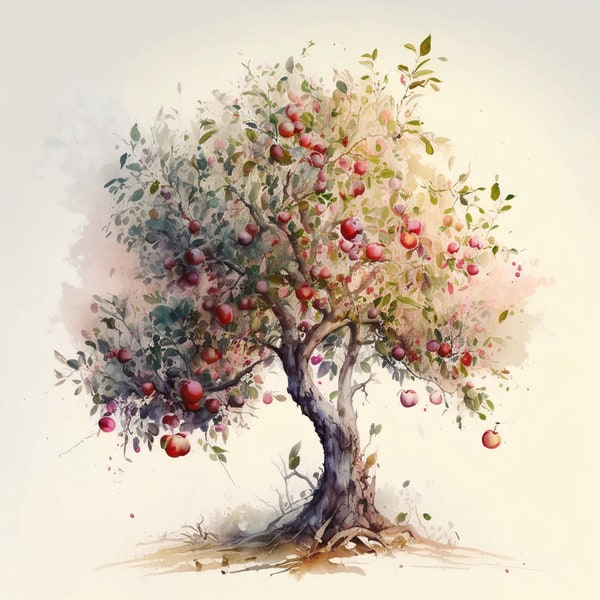 Beautiful Apple Tree Watercolor Printable - Instant Download