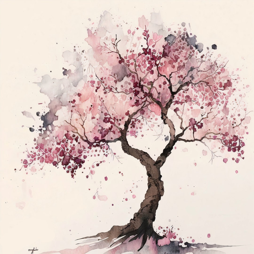 Beautiful Cherry Blossom Sakura Tree Watercolor Printable Instant