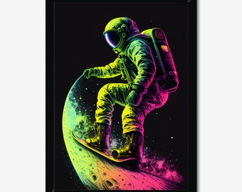 Printable Astronaut Snowboarder, Printable Art, Digital Print, Digital Download, Poster, Artwork