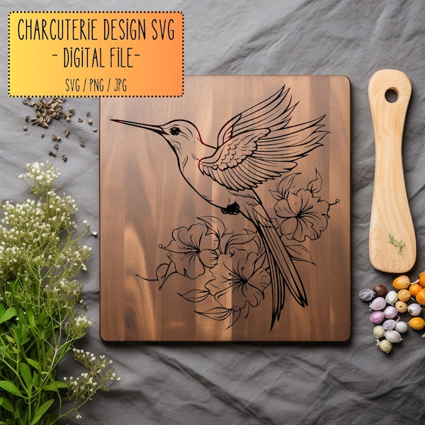 Hummingbird Charcuterie Design SVG, Chopping Board PNG, Cutting Board Digital File, Laser Engraved Files, Digital, Vector, Laser Cut File