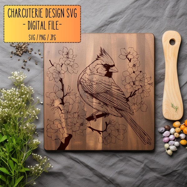 Cardinal Charcuterie Design SVG, Chopping Board PNG, Cutting Board Digital File, Laser Engraved Files, Digital, Vector, Laser Cut File