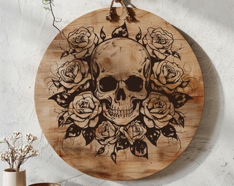 Calavera y rosas SVG, Tabla de cortar PNG, Archivo digital de tabla de cortar, Embutidos SVG, Archivos grabados con láser, Digital, Vector, Archivo cortado con láser