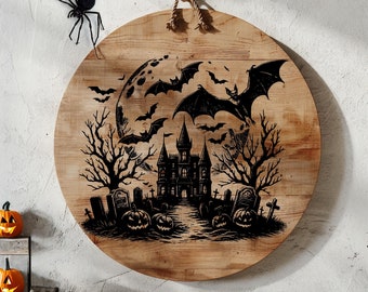 Halloween Mansion Charcuterie Board SVG,  Scary Cutting Board Digital File, Cheese Board Design, Wood Engraving File, Spooky Mansion