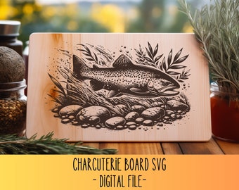 Trout Charcuterie Board SVG, Fishing Cutting Board Digital File, Cheese Board Design, Fish Laser Wood Engraving File, Nature, Camping Design