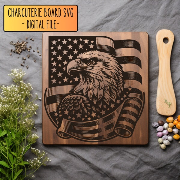 American Eagle Charcuterie Board SVG, Patriotic Cutting Board Digital File, Cheese Board Design, Flag Laser Wood Engraving File