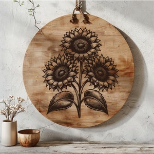 Sunflower Charcuterie Board SVG, Cute Flower Cutting Board Digital File, Cheese Board Design, Spring Summer Laser Wood Engraving File