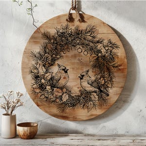 Christmas Cardinal Wreath Laser Engraving File, Holiday Decoration SVG, Holiday Charcuterie Board Svg, Cutting Board SVG, Cheese Board