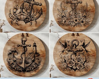 Paquete de tablas de charcutería con ancla, archivos SVG y PNG, archivos digitales de tablas de cortar náuticas, arte mural de golondrinas, archivos de grabado láser en madera de marineros