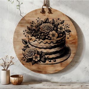 Laser Engraving File Floral Cake, Chopping Board SVG, Charcuterie board Svg, Cutting Board SVG, Laser Cut, Cheese Board, Laser Ready