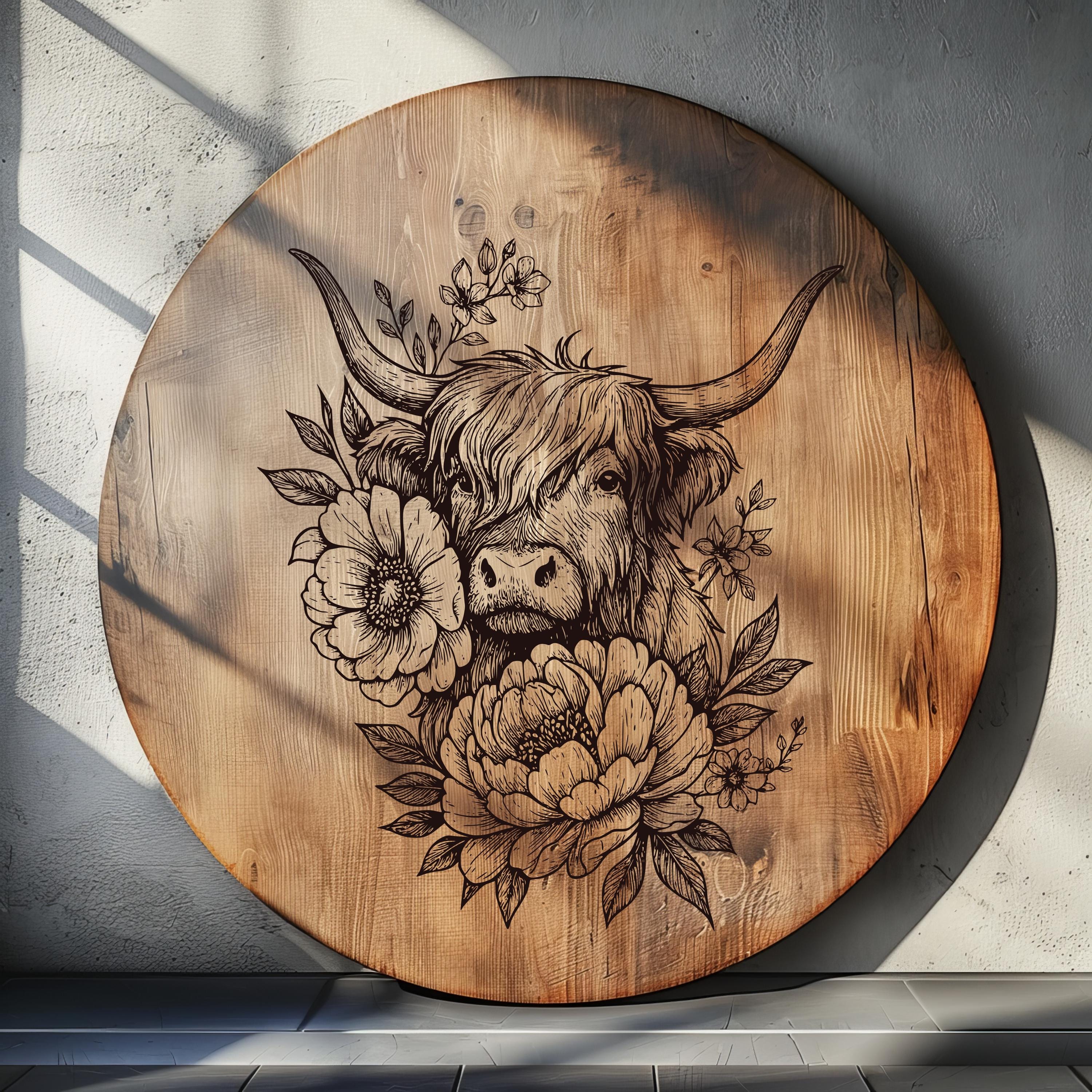Highland Cow Laser Engraving SVG File: Cottagecore Charcuterie Board ...
