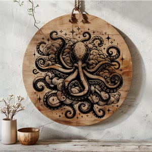 Diseño de charcutería de pulpo SVG, tabla de cortar mágica PNG, archivo digital de tabla de cortar náutica, archivos grabados con láser, vector, archivo cortado con láser