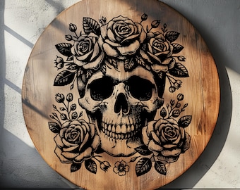 Tabla de charcutería con calavera floral SVG, tabla de cortar floral PNG, archivo digital de tabla de cortar, archivos grabados con láser, archivo digital, archivo vectorial gótico