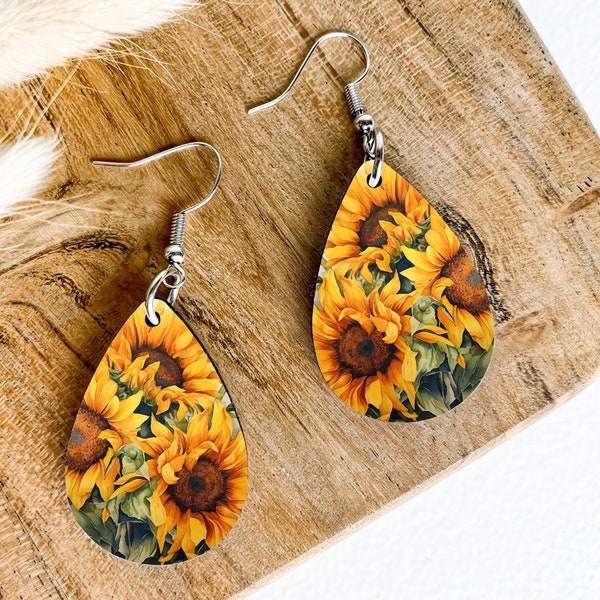 Cute Sunflower Earring Design, Printable Floral Teardrop Earrings PNG, Flower Sublimation Earring Design, INSTANT DOWNLOAD, Commercial Use