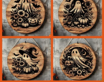 Spooky Ghost SVG Bundle for Halloween, Laser Engraving Files, Pumpkin and Floral Designs for Signs, Wall Art & Charcuterie Boards