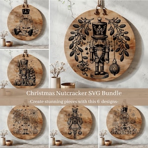 Paquete de archivos de grabado láser de Cascanueces navideños, Navidad digital, tabla de charcutería navideña SVG, tabla de cortar SVG, tabla de quesos, 6 SVG