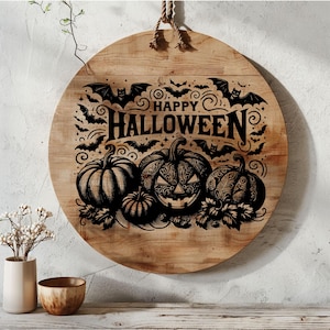 Happy Halloween Charcuterie Board SVG, Fall Pumpkin Cottagecore Cutting Board Digital, Cheese Board Design, Autumn Laser Wood Engraving File