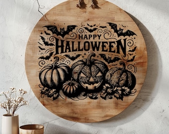 Happy Halloween charcuterie bord SVG, herfst pompoen Cottagecore snijplank digitaal, kaasplankje ontwerp, herfst laserhoutgravure bestand
