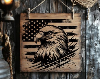 American Eagle Charcuterie Board SVG, Patriotisk Skärbräda Digital Fil, Ostbräda Design, Flagga Laser Trägravyr Fil, Coaster