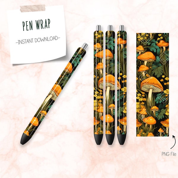 Mushroom Pen Wrap PNG, Forest Pen Wrap, Sublimation Design, Instant Download, Epoxy Pen Wrap, Cute Mushroom Design, Seamless Pen Wrap Design