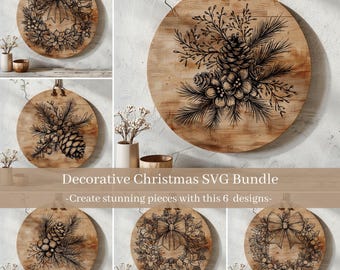 Christmas Wreath Laser Engraving File Bundle, Christmas Digital, Holiday Charcuterie Board Svg, Cutting Board SVG, Cheese Board, 6 SVG s