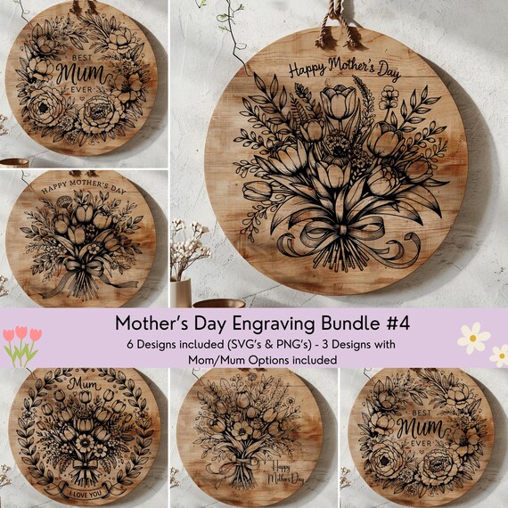 Mother's Day Charcuterie Board Bundle, SVG & PNG, Mom Cutting Board Digital Files,Happy Mother's Day Laser Wood Engraving Files, Bundle #4