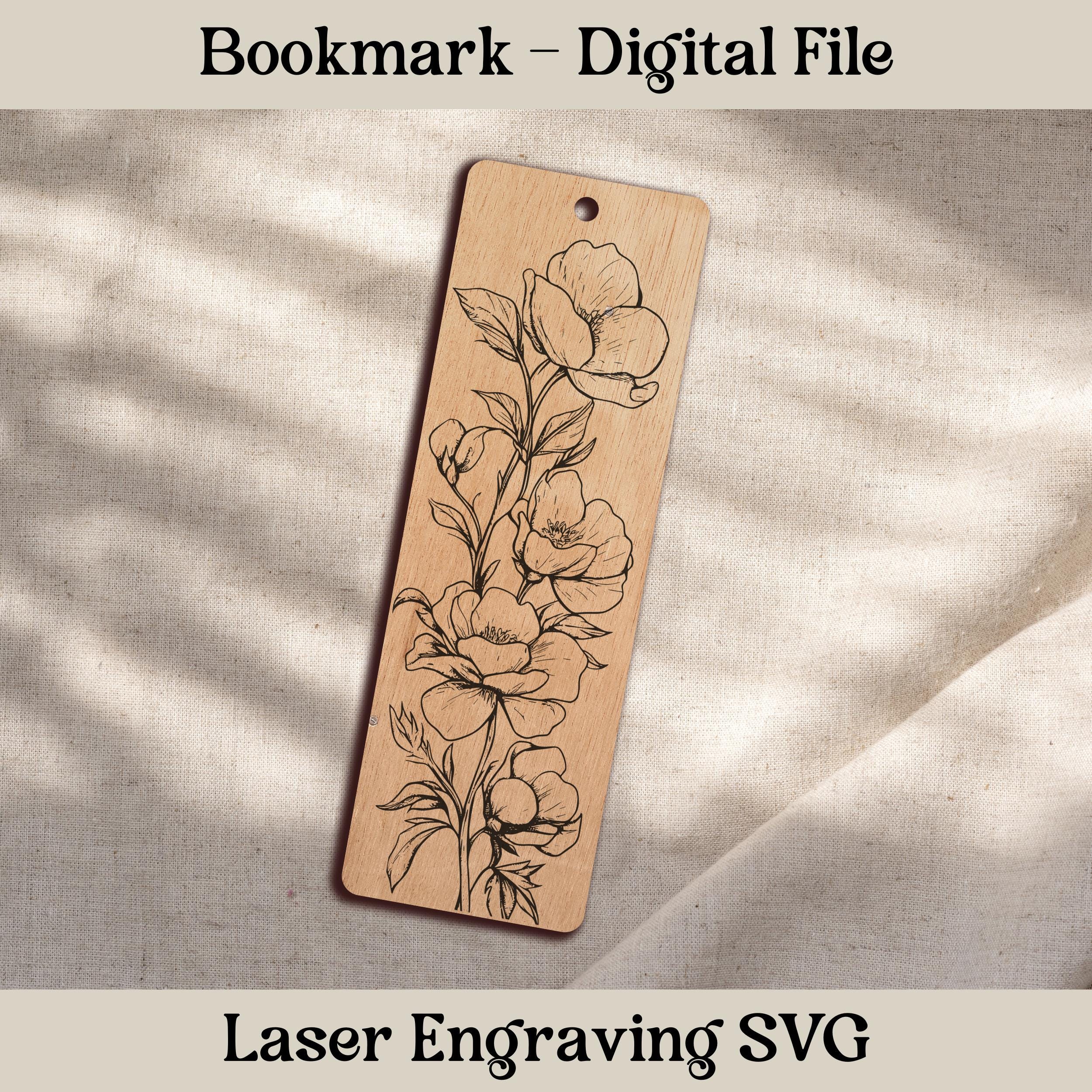Floral Bookmark Laser SVG, Cut and Engrave Digital Files, Flower Design Bookmark, Book Lover, Wooden Bookmark, Book Lovers, Laser Ready