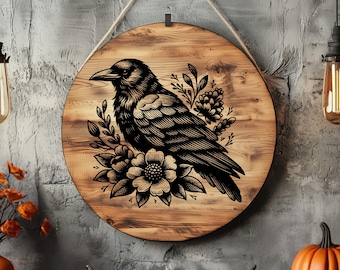 Floral Raven SVG: Halloween Laser Engraving File for Signs (Digital Download)