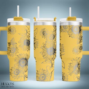 Sunflower 40oz Tumbler Laser File, Floral Engraving, Laser Engraving Design, Full Sunflower Wrap for 40oz Tumbler, Engraved SVG for Laser