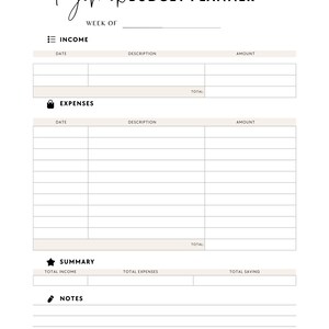 May include: A white Paycheck Budget Planner with black text. The planner includes sections for income, expenses, and a summary. The top of the planner reads "Paycheck Budget Planner" in a script font.