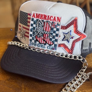 Boné Trucker Personalizado Estilo Cowboy Americano dos EUA | Patriótico | Vermelho, Branco e Azul