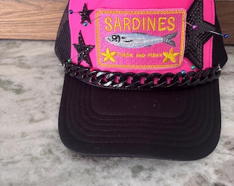 Neon Sardine Patch Trucker Hat – Vintage Summer Fun Cap