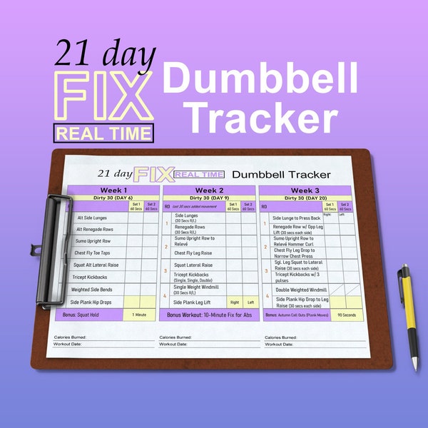 21 Day Fix Real Time Dumbbell Tracker Sheets | Beachbody Workouts | Weight Tracker Sheet