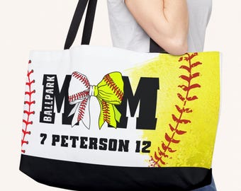 Personalized Baseball Mom Bag Softball Mom Tote with Custom Color Name and Number
