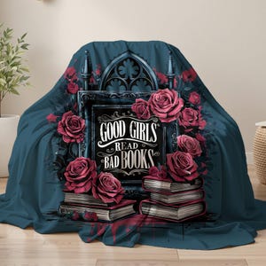 Cozy Gothic Fleece Blanket, Dark Academia Home Decor, Good Girls Read Bad Books Sherpa Throw for Book Lovers & Readers