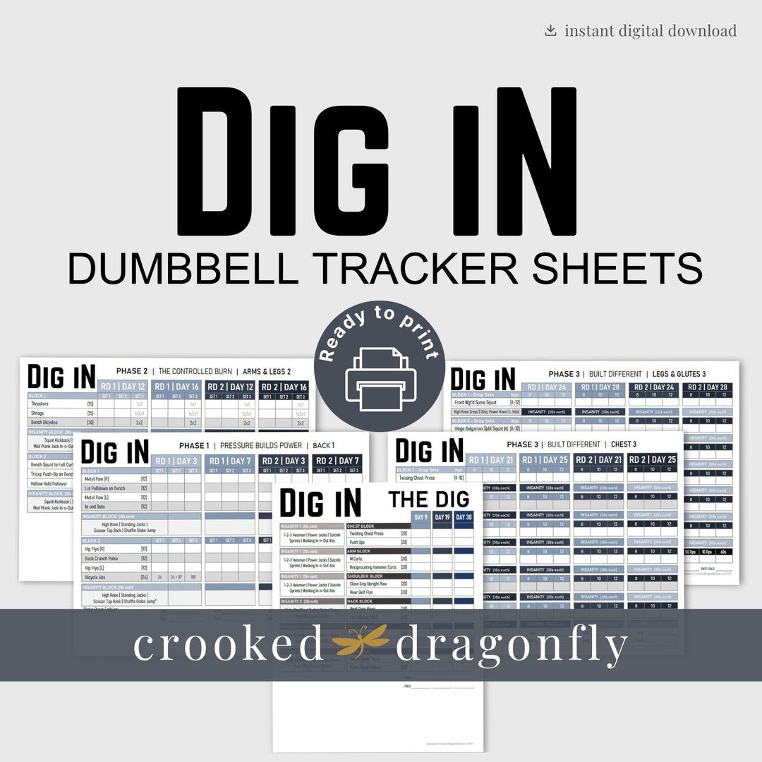 Dig Sheets Dig in Workout Tracker Sheets for BODI Dumbbell Program by Shaun T ...