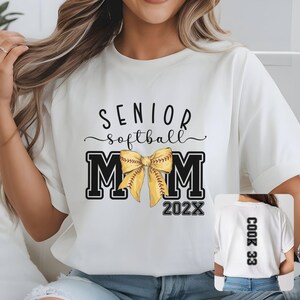 Personalized Senior Softball Mom Shirt Graduation Year Custom Name Back Print (Script)