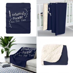 Hogwarts House Sherpa Fleece Blanket Harry Potter Gift Idea Fantasy Book Lover Wizard Home Decor I Solemnly Swear All the Time Navy (Ravenclaw)