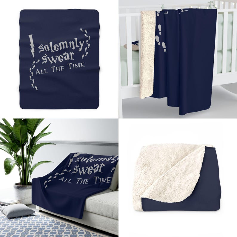 Hogwarts House Sherpa Fleece Blanket Harry Potter Gift Idea Fantasy Book Lover Wizard Home Decor I Solemnly Swear All the Time Navy (Ravenclaw)