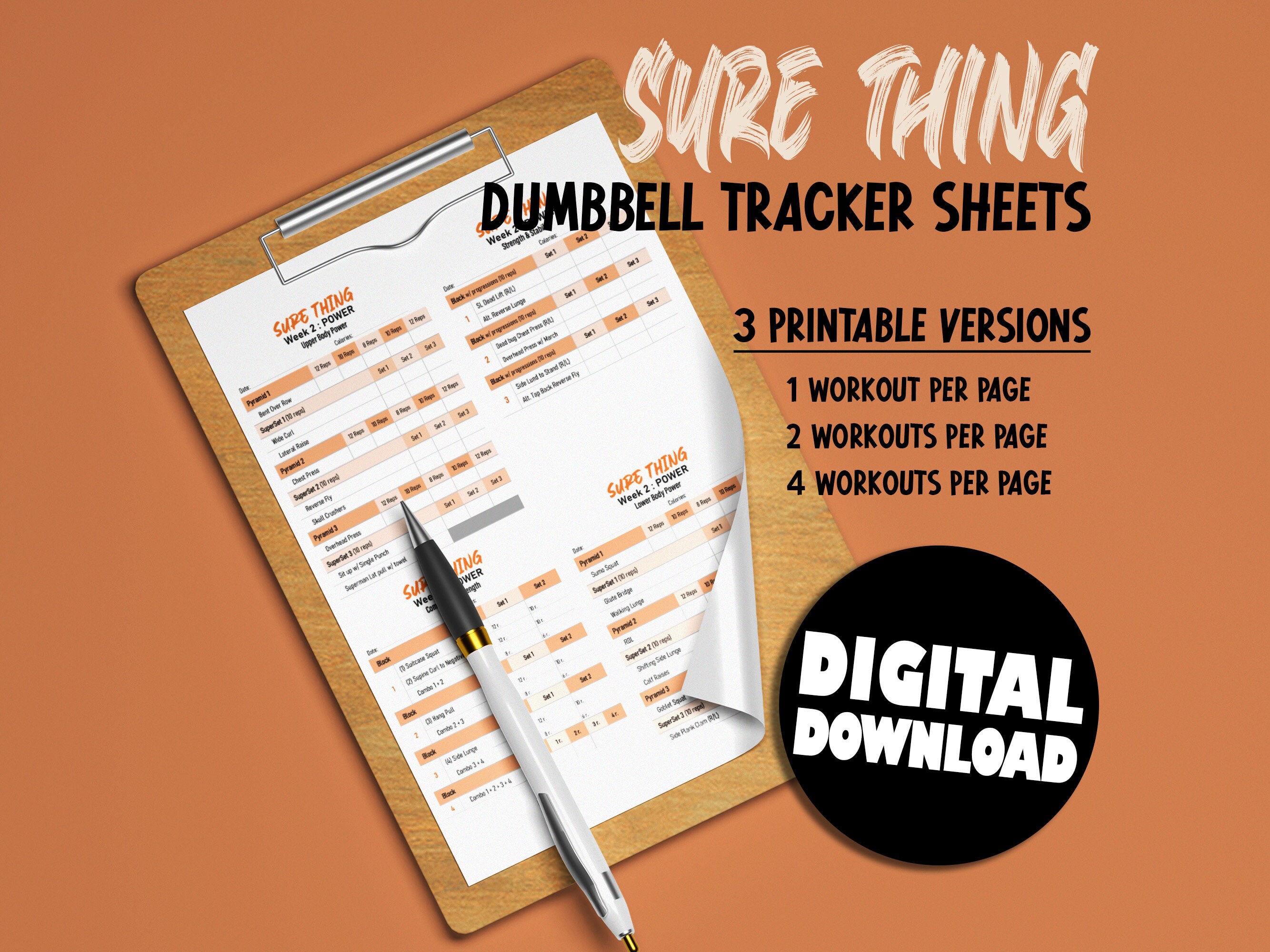 Sure Thing Dumbbell Tracker Sheets Beachbody Workout Etsy