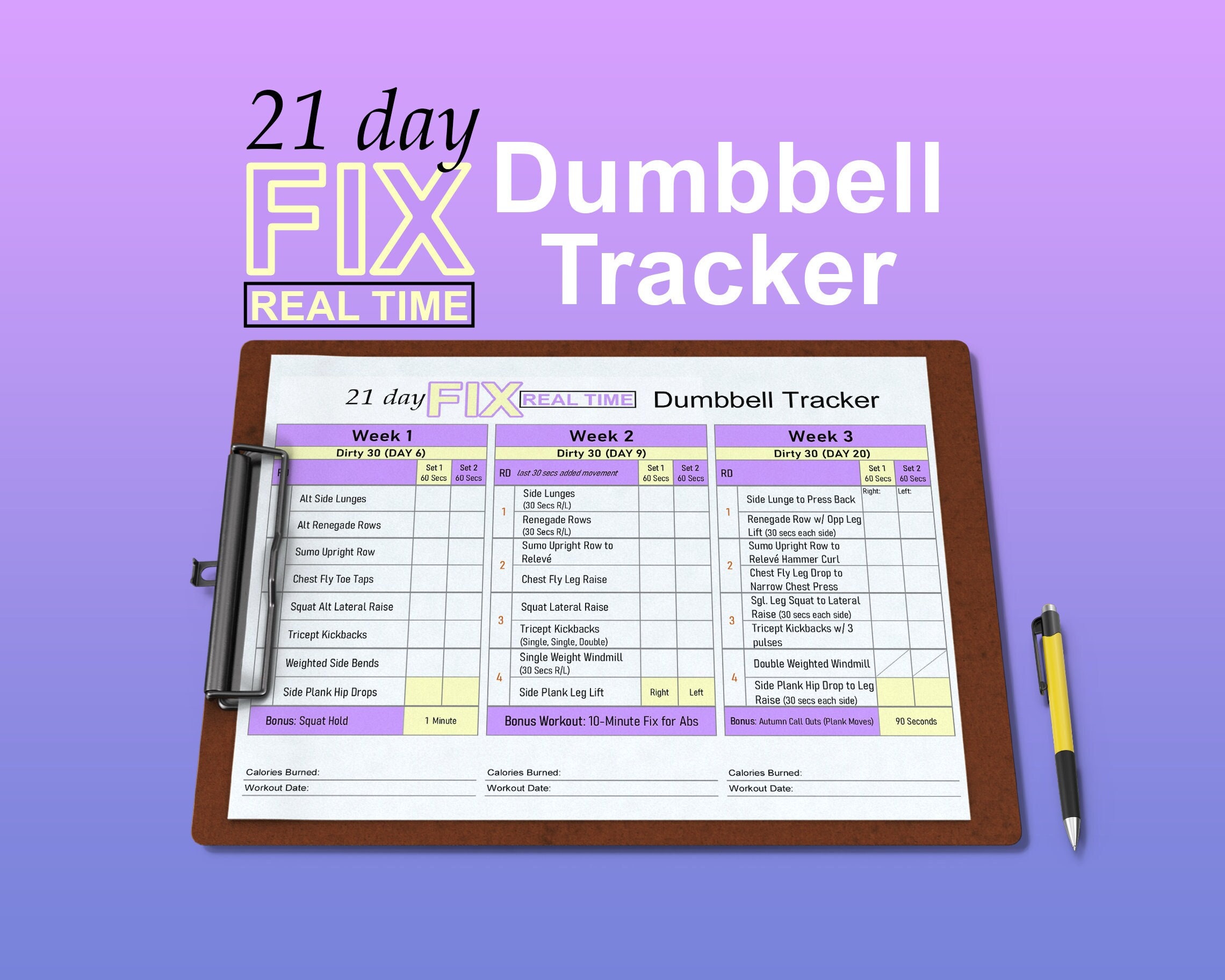 21 Day Fix Real Time Dumbbell Tracker Sheets Beachbody Workouts Weight Tracker Sheet Etsy