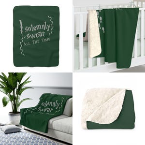 Hogwarts House Sherpa Fleece Blanket Harry Potter Gift Idea Fantasy Book Lover Wizard Home Decor I Solemnly Swear All the Time Green (Slytherin)