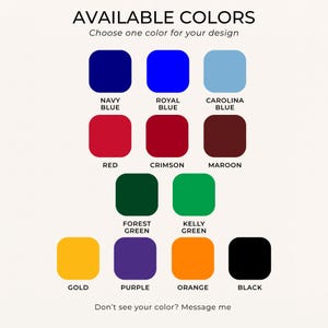 Available color options for personalized sports tote bag including blue red green gold purple orange and black