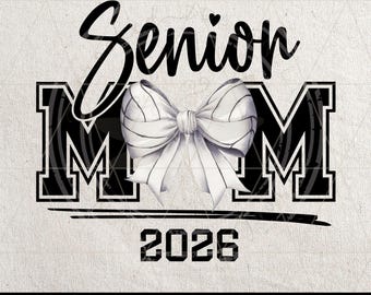 Mamá de voleibol senior 2026 PNG / Clipart digital con lazo coqueto / Archivo de sublimación de mamá orgullosa / Diseño de mamá de la clase de 2026 PNG