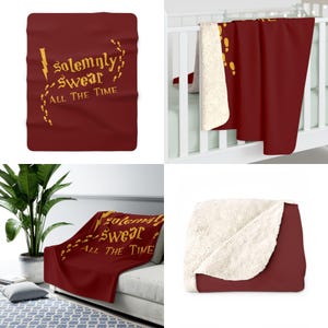 Hogwarts House Sherpa Fleece Blanket Harry Potter Gift Idea Fantasy Book Lover Wizard Home Decor I Solemnly Swear All the Time Red (Gryffindor)